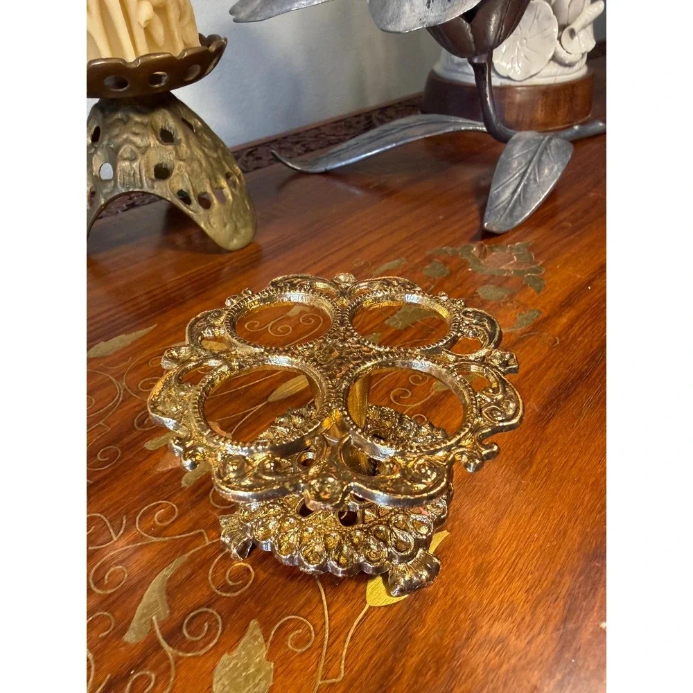 Vintage Gold Tone Lipstick Holder • Ornate Hollywood Regency Vanity Organizer